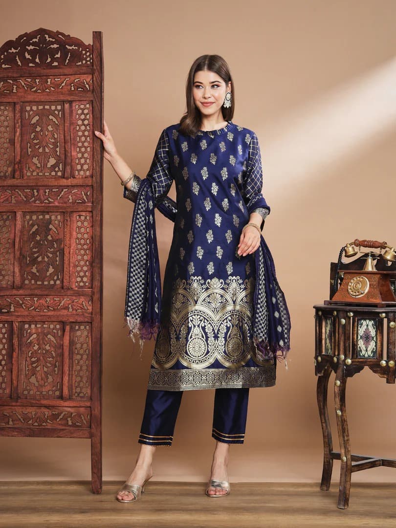 Cotton Silk Jacquard 3pcs set  kurthis