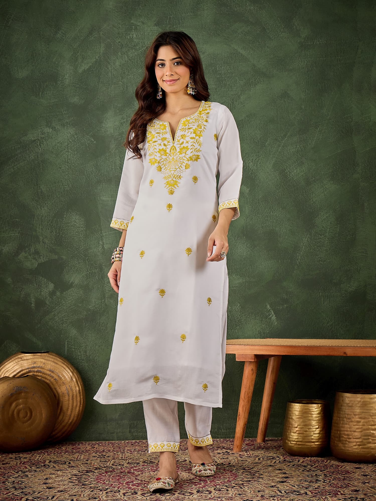 Roman Silk Blend 2pcs set Kurthis -Yellow