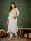 Roman Silk Blend 2pcs set Kurthis -Yellow view 3
