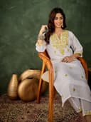 Roman Silk Blend 2pcs set Kurthis -Yellow view 4