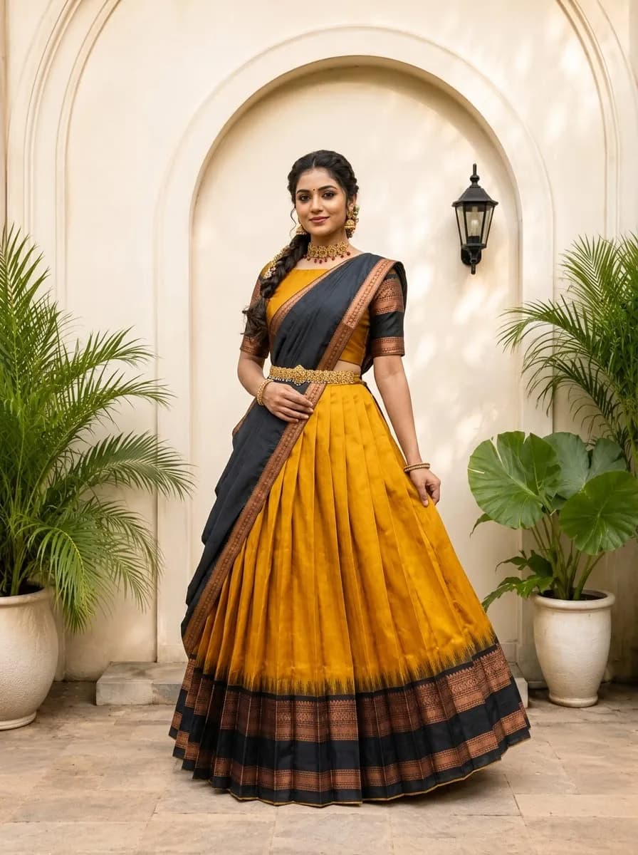 Beautiful Half Saree With Blouse And Dupatta
