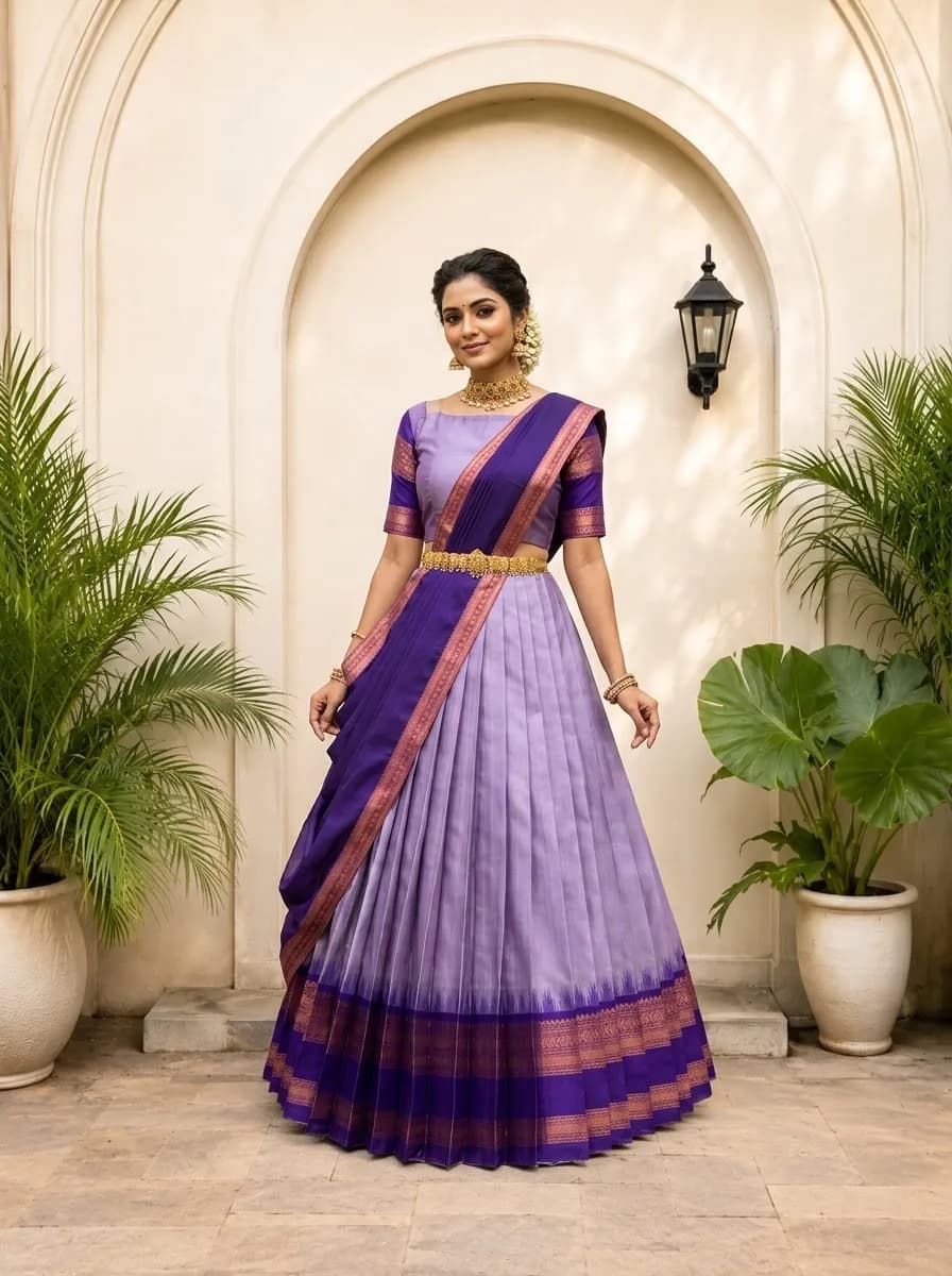 Beautiful Half Saree With Blouse And Dupatta