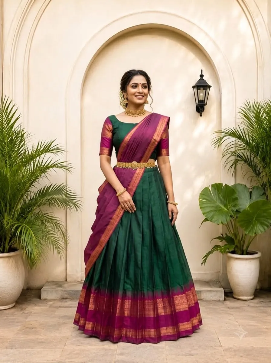Beautiful Half Saree With Blouse And Dupatta