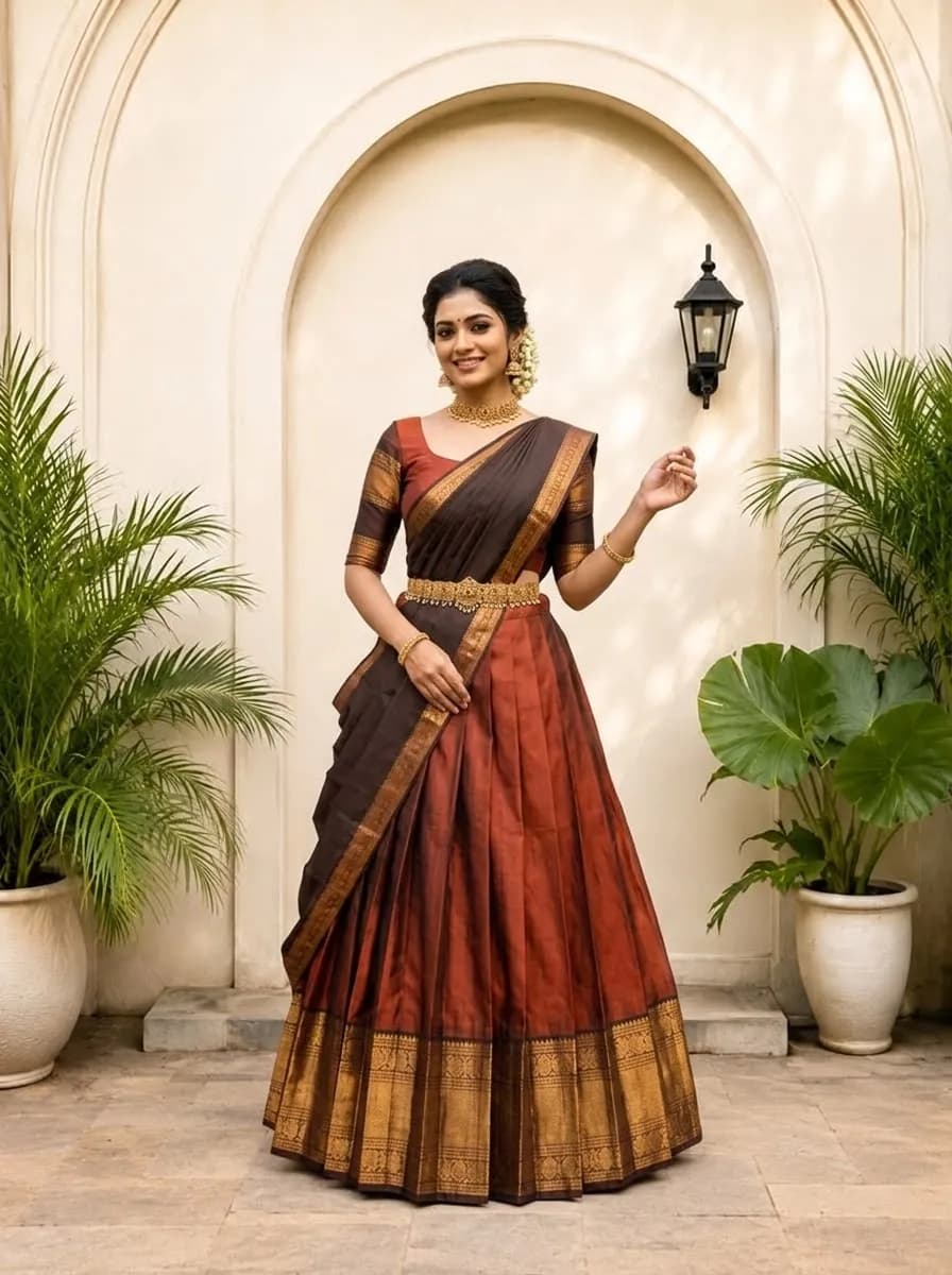 Beautiful Half Saree With Blouse And Dupatta