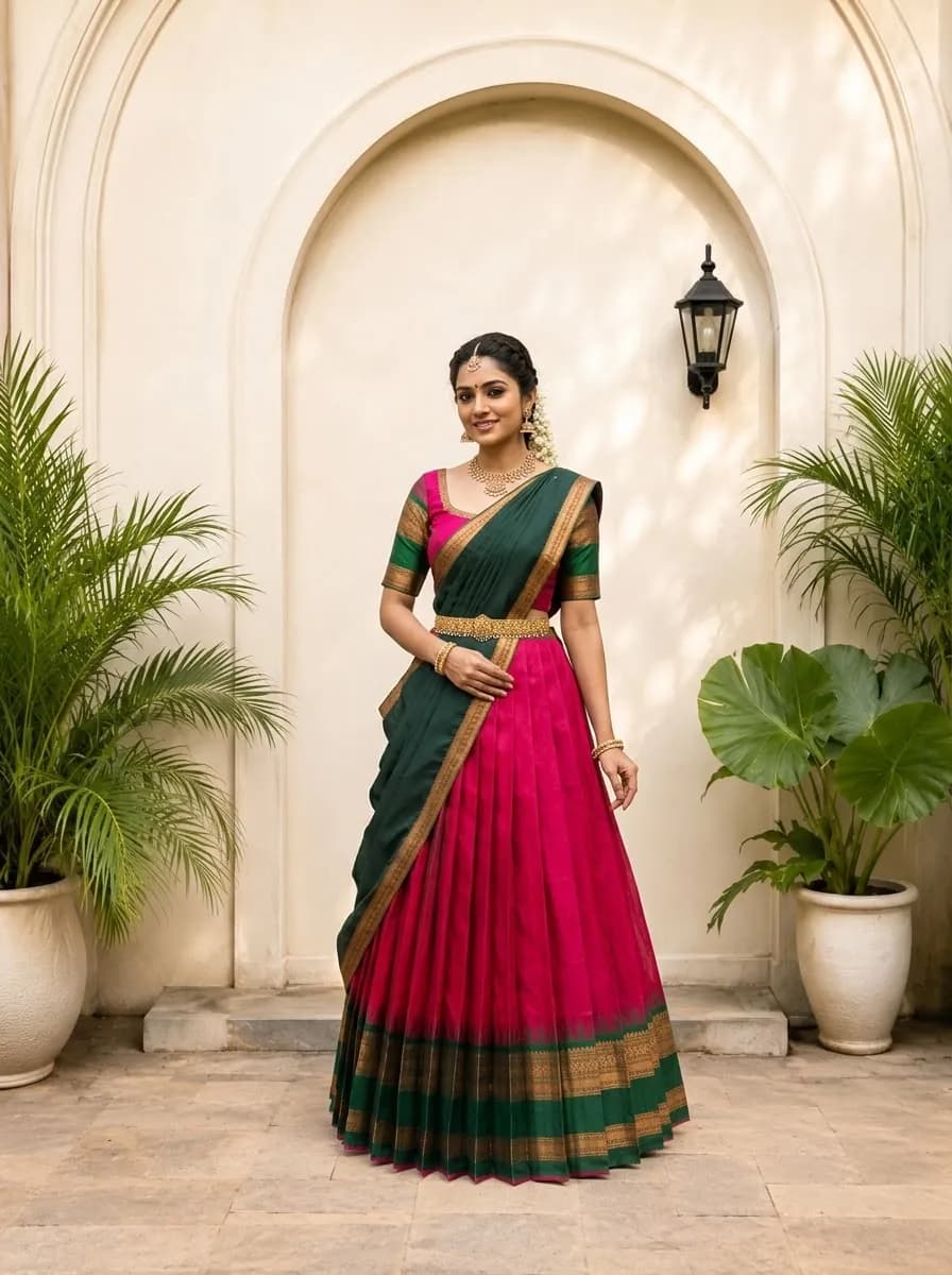 Beautiful Half Saree With Blouse And Dupatta